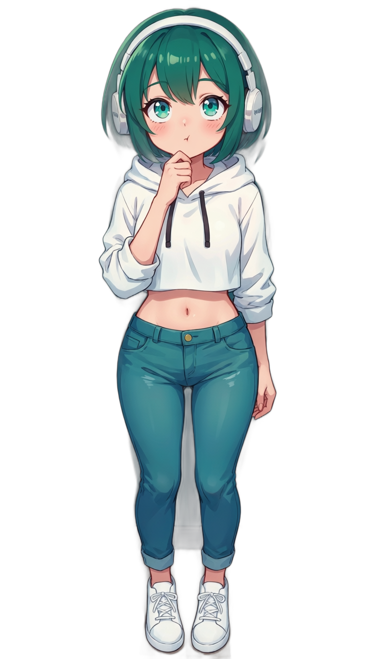 Topi in a full-body thinking pose, hand on chin